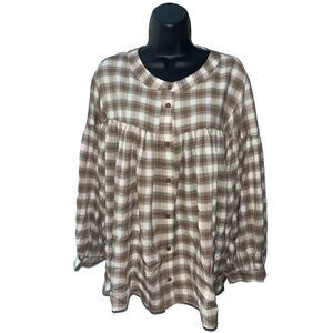NWT Anniewear Women's Blouse‎ Top Long Balloon Sleeve Baby Doll Sz XL